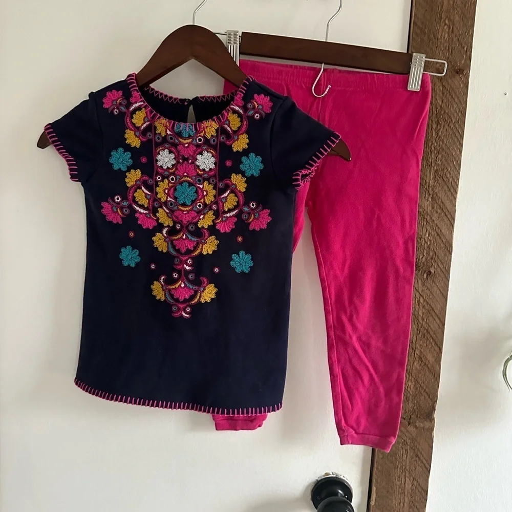 Osh Kosh Genuine Kid Embroidered Tunic Dress + Carter’s Bottoms Girl 4T Boho